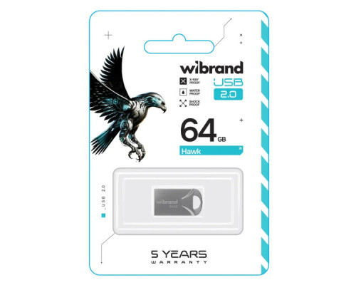 USB флеш накопичувач Wibrand 64GB Hawk Silver USB 2.0 (WI2.0/HA64M1S)