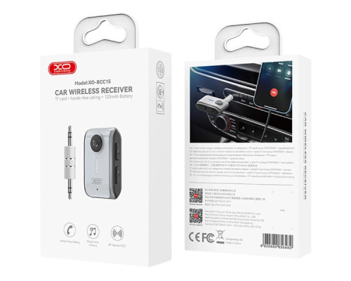 Bluetooth трансмітер XO BCC15 Bluetooth V5.3 AUX 3.5 мм/Type-C/TF Grey (BCC15.tarnish)