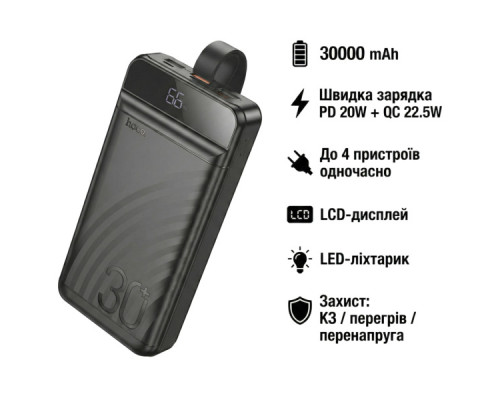 Батарея універсальна HOCO 30000mAh Element PD/20W, QC/22.5W, LED Lamp, Black (J123B / 714735)
