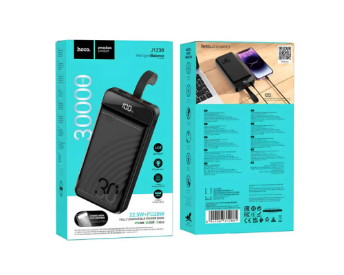 Батарея універсальна HOCO 30000mAh Element PD/20W, QC/22.5W, LED Lamp, Black (J123B / 714735)