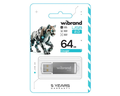 USB флеш накопичувач Wibrand 64GB Cougar Silver USB 2.0 (WI2.0/CU64P1S)