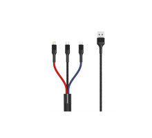 Дата кабель USB 2.0 AM to Lightning + Micro 5P + USB-C 1.2m black XO (XO-NB54-3in1)