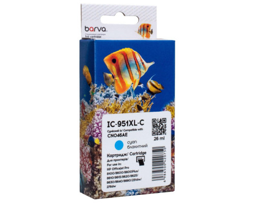 Картридж Barva HP 951XL (CN046AE/CN050AE) 1500 c, Cyan (IC-951XL-C)