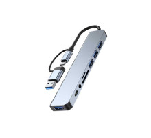 Концентратор Dynamode USB-C/A 8-in-1 1xUSB-C + 1xUSB 3.0 + 3xUSB 2.0 + 3.5mm audio + SD/TF silver (BYL-2218TU)