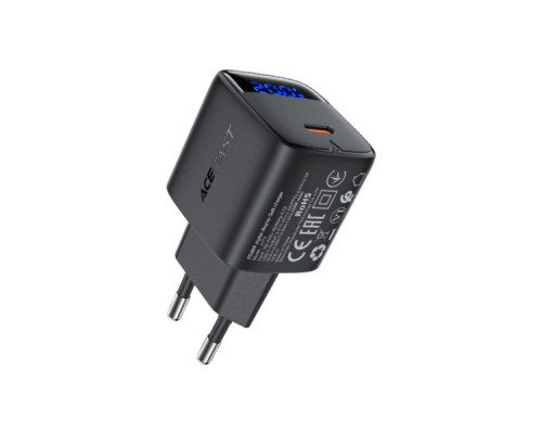 Зарядний пристрій Acefast USB-C 20W GaN + cable USB-C with digital display black (6974316284420)