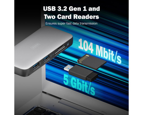 Порт-реплікатор Digitus USB-C > HDMI/2xUSB-A/USB-C/SD/MicroSD/RJ54 (DA-70914)