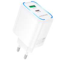 Зарядний пристрій BOROFONE BA89A Destello 1xUSB-C PD30W + 1xUSB QC3.0 White (6941991119361)