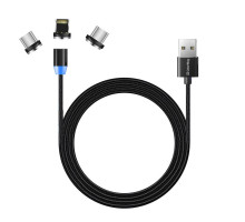 Дата кабель USB 2.0 AM to Lightning + Micro 5P + USB-C 1.0m Magnet only charge ColorWay (CW-CBUU020-BK)