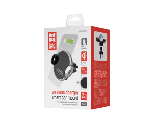 Універсальний автотримач ColorWay AutoSense Wireless Charger 2 15W Black (CW-CHAW036Q-BK) Універсальний автотримач ColorWay AutoSense Wireless Charger 2 15W Black (CW-CHAW036Q-BK)