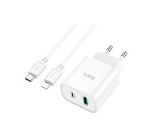 Зарядний пристрій HOCO C80A Plus Rapido 1xUSB-C PD20W + 1xUSB QC3.0 + cable USB-C to Lightning White (6931474779892)