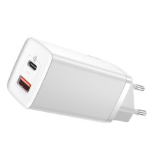 Зарядний пристрій Baseus 2xUSB 65W GaN (USB-C+USB-A) white (CCGAN2L-B02)