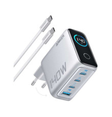 Зарядний пристрій Anker Laptop GaN 140W 3xUSB-C PD3.1 + USB-A + display + cable Silver (B2697G41)