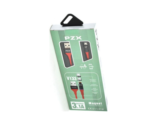 Дата кабель USB 2.0 AM to Micro 5P 1.0m magnetic 3.1A red PZX (V133-R-MC)