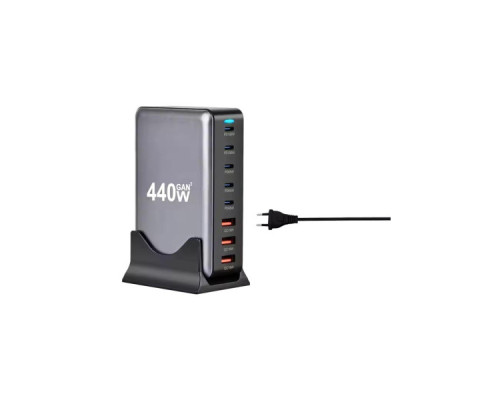 Зарядний пристрій XoKo 2xUSB-С PD100W + 3xUSB-С PD65W + 3xUSB QC18W 440W GaN (QC-400)
