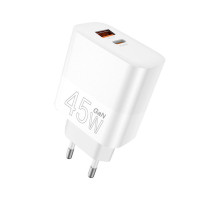 Зарядний пристрій WUW C209 1xUSB-C PD45W + 1xUSB QC3.0 18W White (WUW-C209)