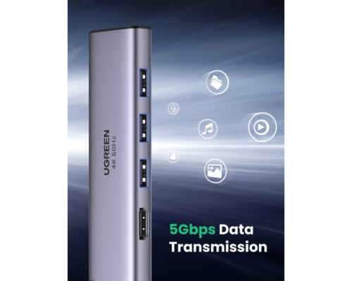 Концентратор Ugreen USB3.1 Type-C to HDMI 4K60Hz/USB 3.0х2/SD/TF/PD 100W 5-in-1 CM511 (60383)