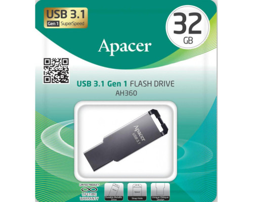 USB флеш накопичувач Apacer 32GB AH360 Ashy USB 3.1 Gen1 (AP32GAH360A-1)