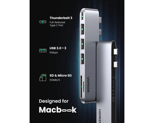 Концентратор Ugreen 2xUSB-C to 3xUSB 3.0 + SD/TF + PD CM251 gray (60560) Концентратор Ugreen 2xUSB-C to 3xUSB 3.0 + SD/TF + PD CM251 gray (60560)