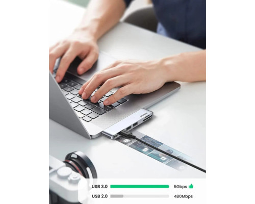 Концентратор Ugreen 2xUSB-C to 3xUSB 3.0 + SD/TF + PD CM251 gray (60560) Концентратор Ugreen 2xUSB-C to 3xUSB 3.0 + SD/TF + PD CM251 gray (60560)