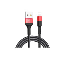 Дата кабель USB 2.0 AM to Lightning 1.0m 2A 18W nylon black+red HOCO (6957531080190)