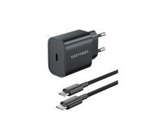 Зарядний пристрій Vention 1xUSB-C PD20W + cable USB-C to Lightning black (G17B0-EU)