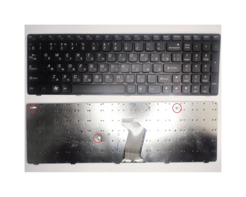 Клавіатура ноутбука Lenovo IdeaPad B570/B580/B590/V570/Z570 черная с черной рамкой RU (A43819)
