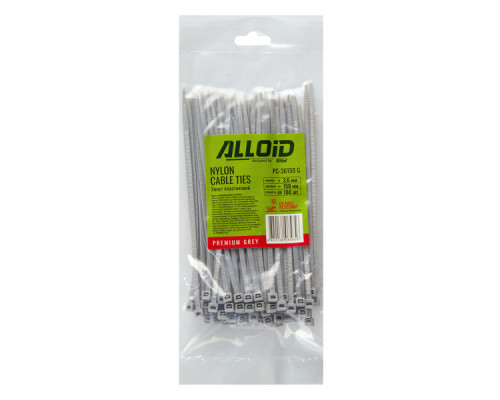 Стяжка Alloid 3.6х150мм, пластик, 100шт./уп., сірий (PC-36150G)