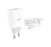 Зарядний пристрій HOCO C80A Rapido 1xUSB-C PD20W + 1xUSB QC3.0 + cable USB-C to USB-C White (6931474740533)