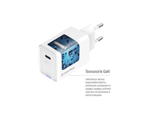 Зарядний пристрій ColorWay GaN Mini 45W PD Port PPS USB-C white (CW-CHS057PD-WT)