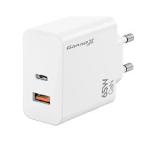 Зарядний пристрій Grand-X GaN 1xUSB-C + 1xUSB 65W PD3.0 QC4.0 AFC SCP FCP white (CH-960W)