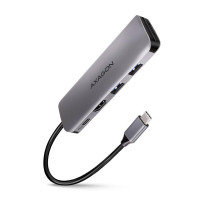 Концентратор AXAGON USB-C to 2xUSBA + HDMI + SD/microSD + USB-C PD 100W 0.2m grey (HMC-5)