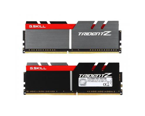 Модуль пам'яті для комп'ютера DDR4 16GB (2x8GB) 3200 MHz Trident Z Silver H/ Red G.Skill (F4-3200C16D-16GTZB)