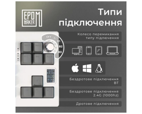Клавіатура Epomaker Shadow-X 70 Mulan Switch Hot-Swap LCD Screen RGB Wireless/Bluetooth/USB UA White (SHX-W-M)