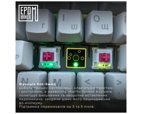 Клавіатура Epomaker Shadow-X 70 Mulan Switch Hot-Swap LCD Screen RGB Wireless/Bluetooth/USB UA White (SHX-W-M)