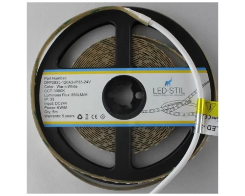 Світлодіодна стрічка LED-STIL 3000K 6 Вт/м 2835 128 діодів IP33 24 Вольта 850 lm тепле світло (DFP2835-128A3-IP33-24V) Світлодіодна стрічка LED-STIL 3000K 6 Вт/м 2835 128 діодів IP33 24 Вольта 850 lm тепле світло (DFP2835-128A3-IP33-24V)