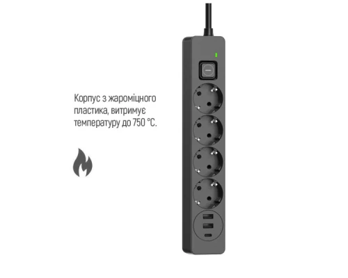 Мережевий фільтр живлення ColorWay CW-CHE432PDB, 4 розетки/3USB 2M (CW-CHE432PDB) Мережевий фільтр живлення ColorWay CW-CHE432PDB, 4 розетки/3USB 2M (CW-CHE432PDB)