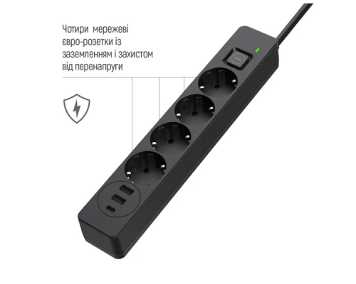 Мережевий фільтр живлення ColorWay CW-CHE432PDB, 4 розетки/3USB 2M (CW-CHE432PDB) Мережевий фільтр живлення ColorWay CW-CHE432PDB, 4 розетки/3USB 2M (CW-CHE432PDB)