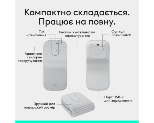 Мишка Logitech Mobi Fold Bluetooth Off-White (910-007631)
