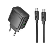Зарядний пристрій HOCO CS61A Bright 1xUSB-C PD30W + 1xUSB QC3.0 + cable USB-C to USB-C Black (6942007638449)