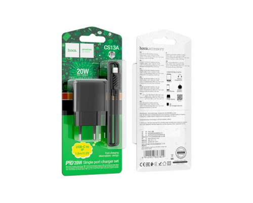 Зарядний пристрій HOCO CS13A Ocean USB-C PD20W + cable USB-C to Lightning Black (6942007603829)