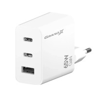 Зарядний пристрій Grand-X GaN 2xUSB-C + 1xUSB 65W PD3.0 QC4.0 AFC SCP FCP white (CH-990W)