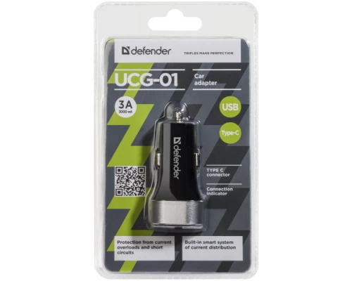 Зарядний пристрій Defender UCG-01 авто, 1 порт USB + TypeC, 5V / 5.4A (83569) Зарядний пристрій Defender UCG-01 авто, 1 порт USB + TypeC, 5V / 5.4A (83569)