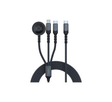 Дата кабель USB-C to Lightning 27W + USB-C 60W + Apple Watch 2.5W 1.5m icharge trio black Promate (icharge-trio.black)