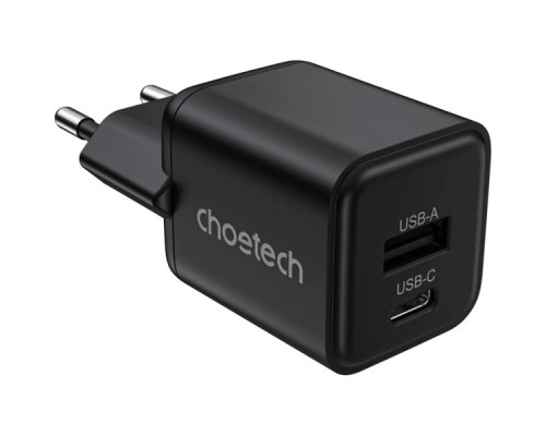 Зарядний пристрій Choetech 1xUSB-C PD30W PPS + 1xUSB QC3.0 (PD5012-EU-BK)