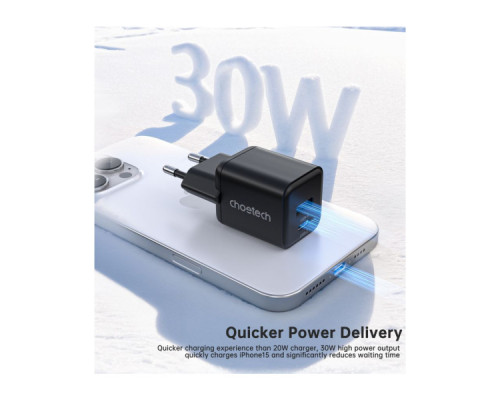 Зарядний пристрій Choetech 1xUSB-C PD30W PPS + 1xUSB QC3.0 (PD5012-EU-BK)