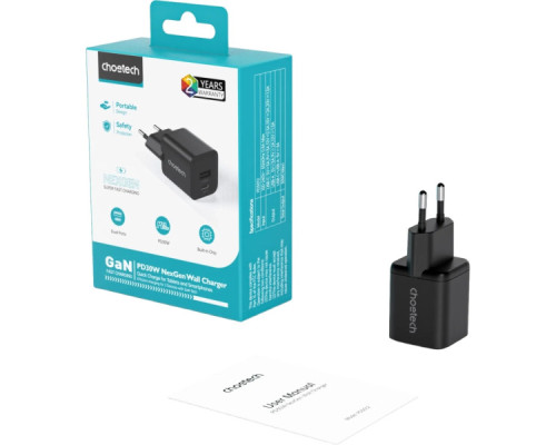Зарядний пристрій Choetech 1xUSB-C PD30W PPS + 1xUSB QC3.0 (PD5012-EU-BK)