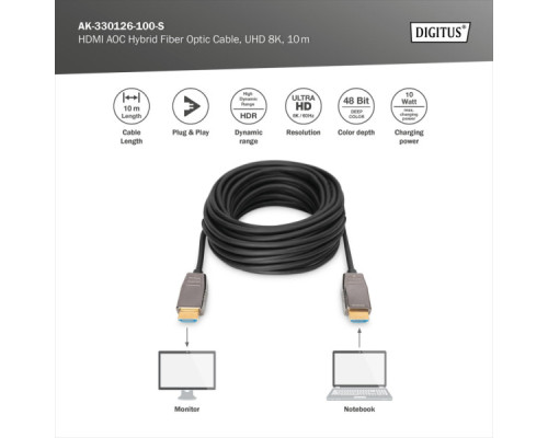 Кабель мультимедійний HDMI M to HDMI M 10m 8K AOC hybrid-fiber black Digitus (AK-330126-100-S)