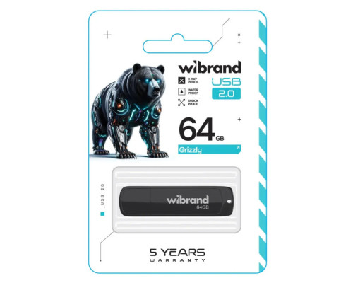 USB флеш накопичувач Wibrand 64GB Grizzly Black USB 2.0 (WI2.0/GR64P3B)