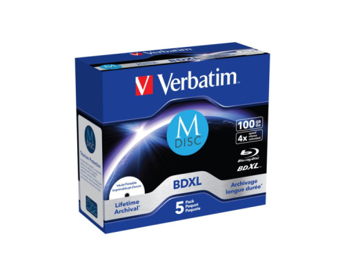 Диск BD Verbatim DL 100GB 4x Lifetime archival M-Disc 5шт Jewel (43834)