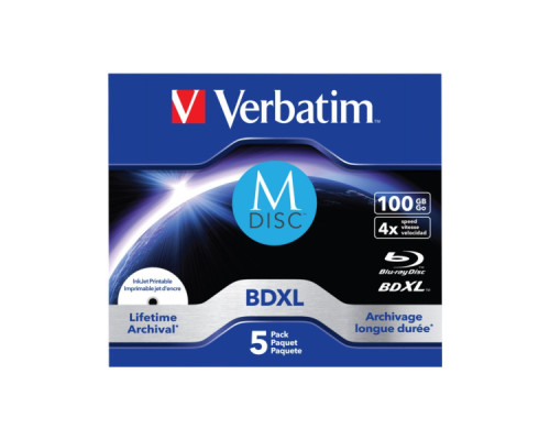 Диск BD Verbatim DL 100GB 4x Lifetime archival M-Disc 5шт Jewel (43834)